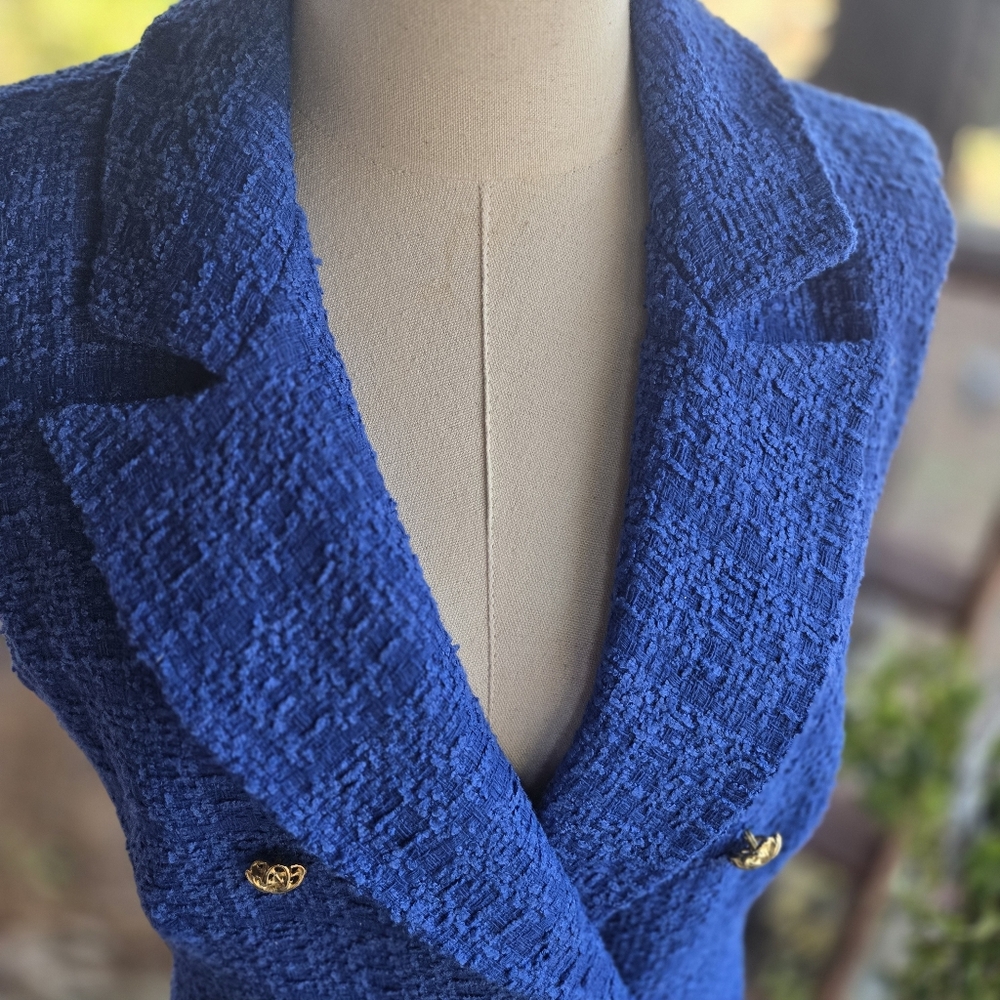 Galita Bright Blue Tweed Blazer Midi Dress Size Large - Picture 3 of 15